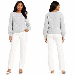 Lilly Pulitzer Vienne Sweater Heathered Lunar Grey Playful Poms Pom Knit Med NEW